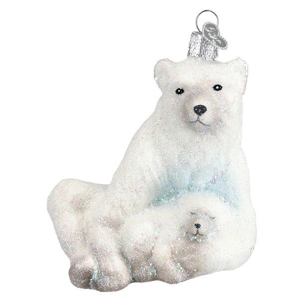 Ornament - Blown Glass - Polar Bear with Cub