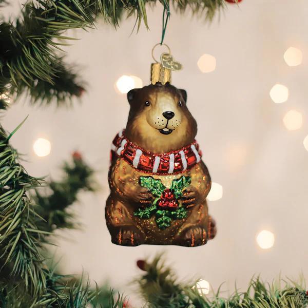 Ornament - Blown Glass - Merry Marmot