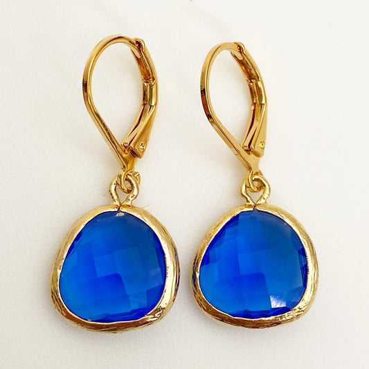 Earrings - "Cobalt" Crystal Drops - 14k Gold on Sterling