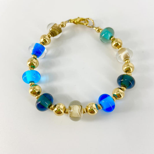 Bracelet - Glass Pearl & Gold Plate - Sand & Sea