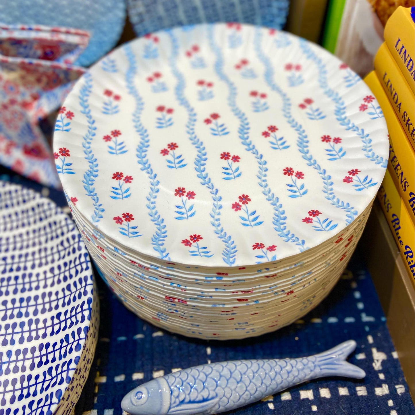 Plate - 9" "Paper Plate" - Blue Vines - Melamine