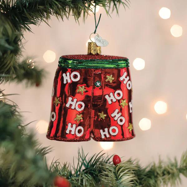 Ornament - Blown Glass - Holiday Boxer Shorts