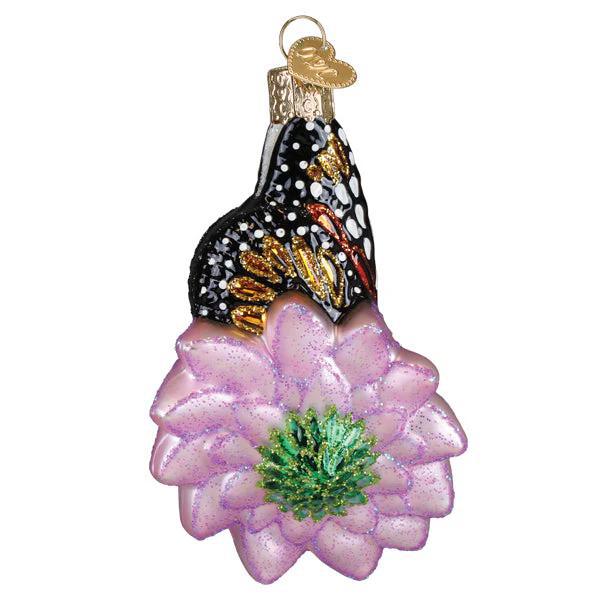 Ornament - Blown Glass - Monarch Butterfly on Flower