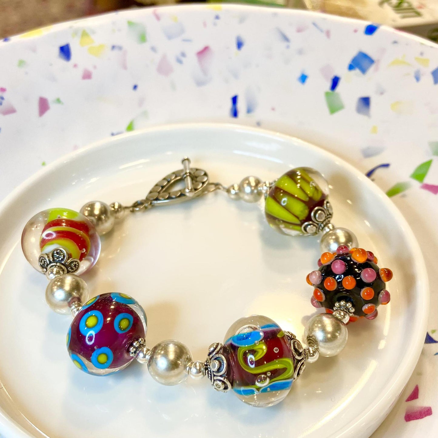Bracelet - Big & Funky - Glass Beads & Sterling
