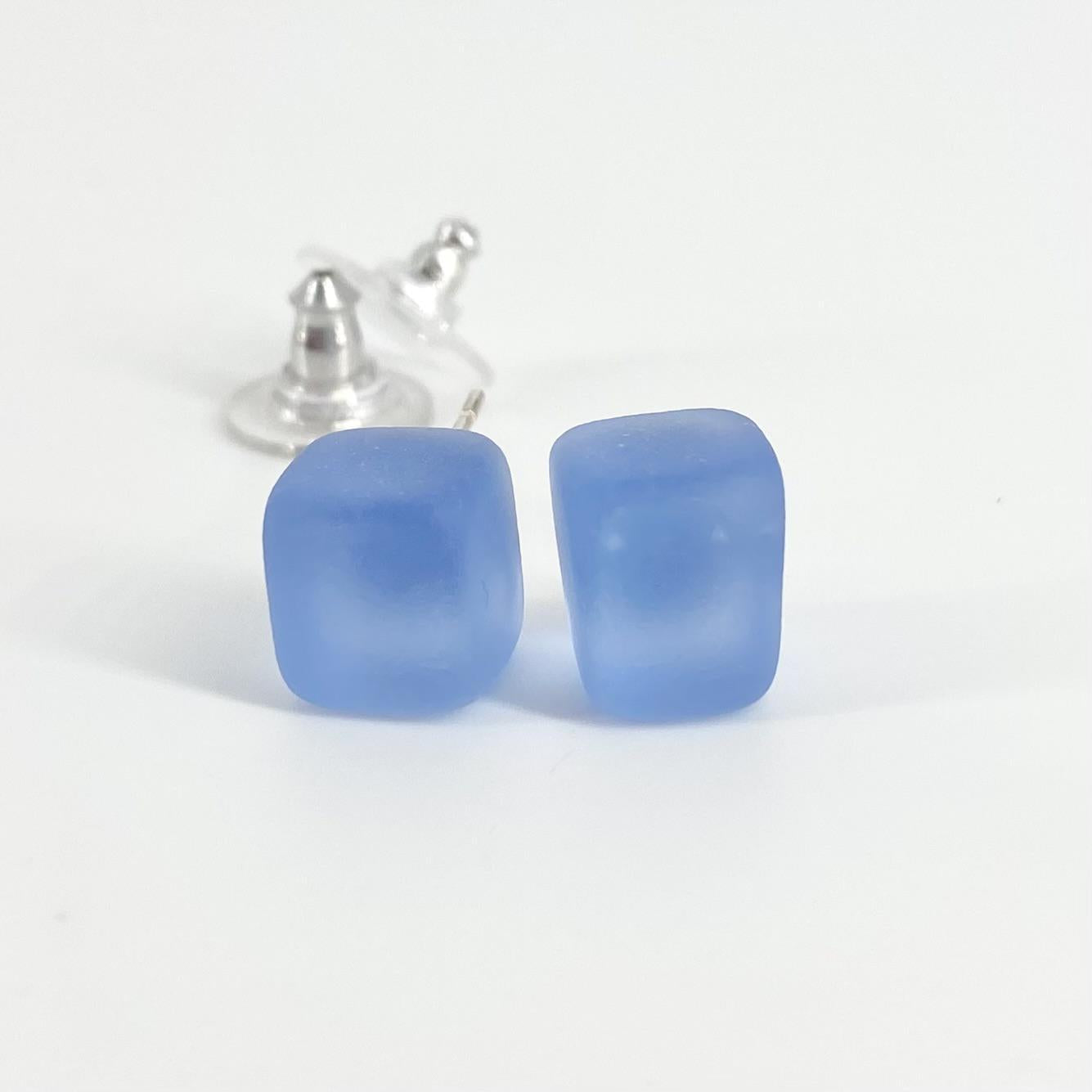 Post Earrings - Sterling & Reclaimed Glass - Periwinkle