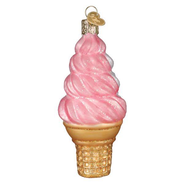 Ornament - Blown Glass - Strawberry Swirl Soft Serve