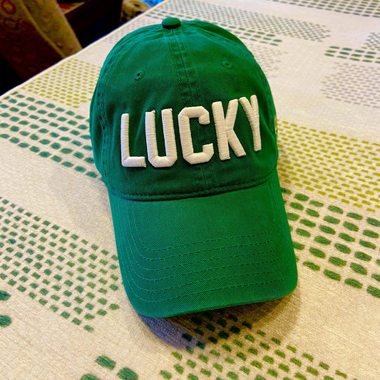 Ballcap - LUCKY - White on Green