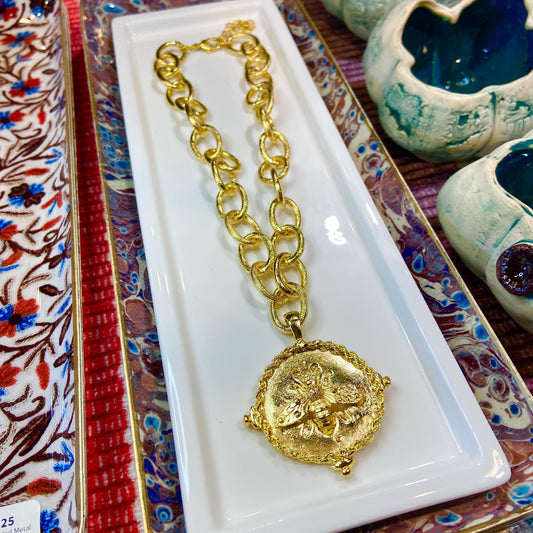 Necklace - Gold Bee On Loop Chain - 24kt Gold Plated