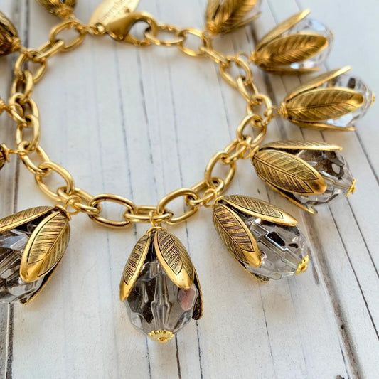 Bracelet - Crystals & Leaves Charms