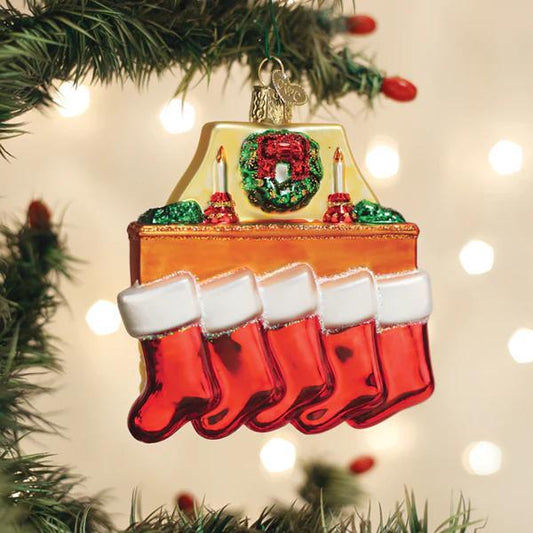 Ornament - Blown Glass - Family of 5 Stockings