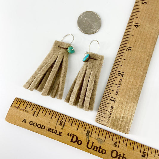 Earrings - Sterling and Turquoise with Felted Wool Tassels