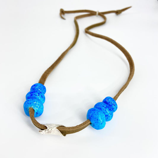 Necklace - Sterling/Leather/Donkey Beads