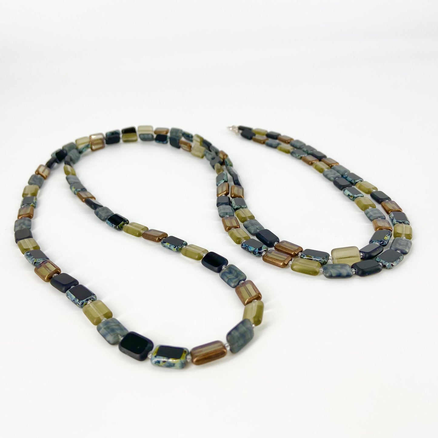 Necklace - 7-Way Furnace Glass Beads - Grays - 60"