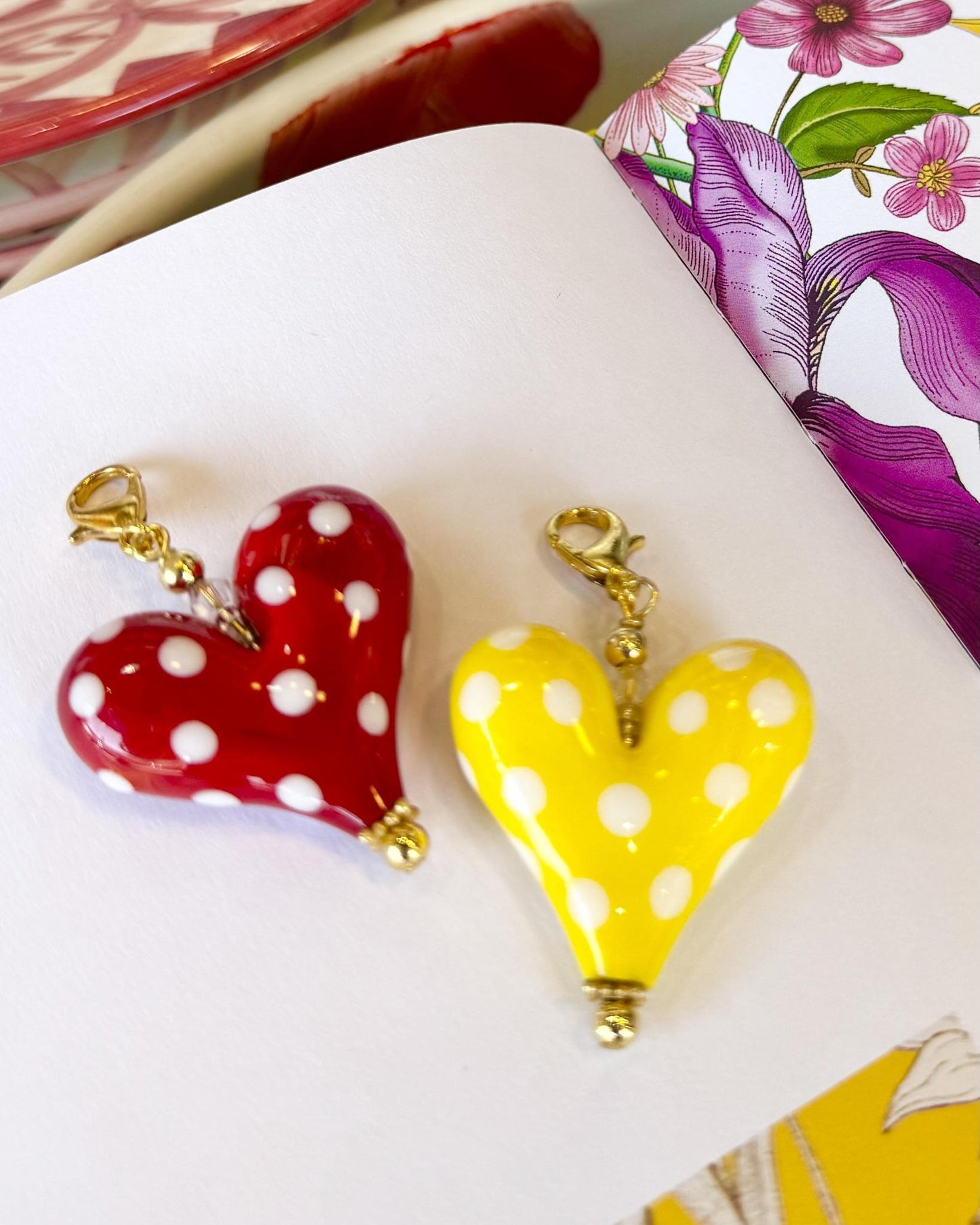 Pendant - White Polka Dots on Solid Color Heart - Original Glass Artwork