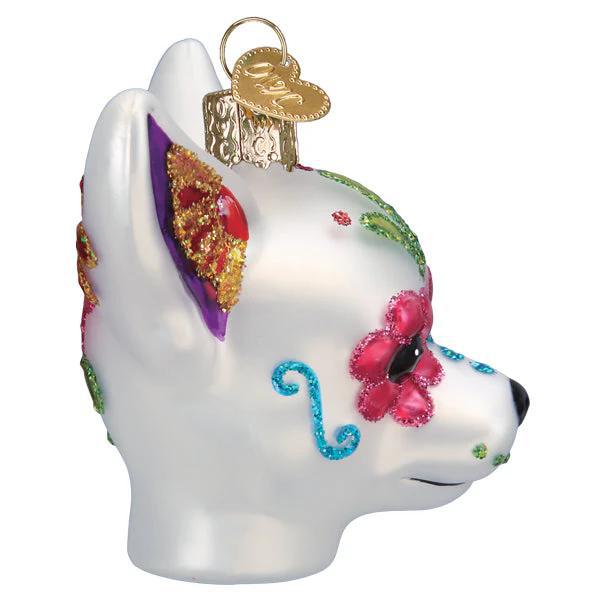 Ornament - Blown Glass - Dia de Los Muertos Dog