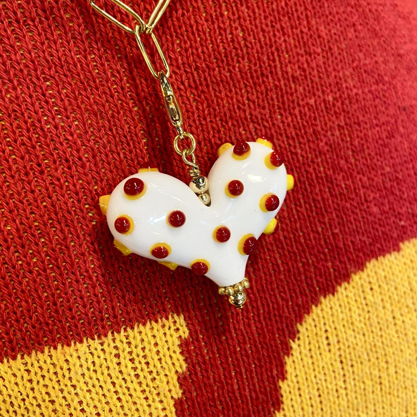 Pendant - Chiefs Bumpy Heart - Glass & Gold Fill