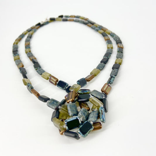 Necklace - 7-Way Furnace Glass Beads - Grays - 60"
