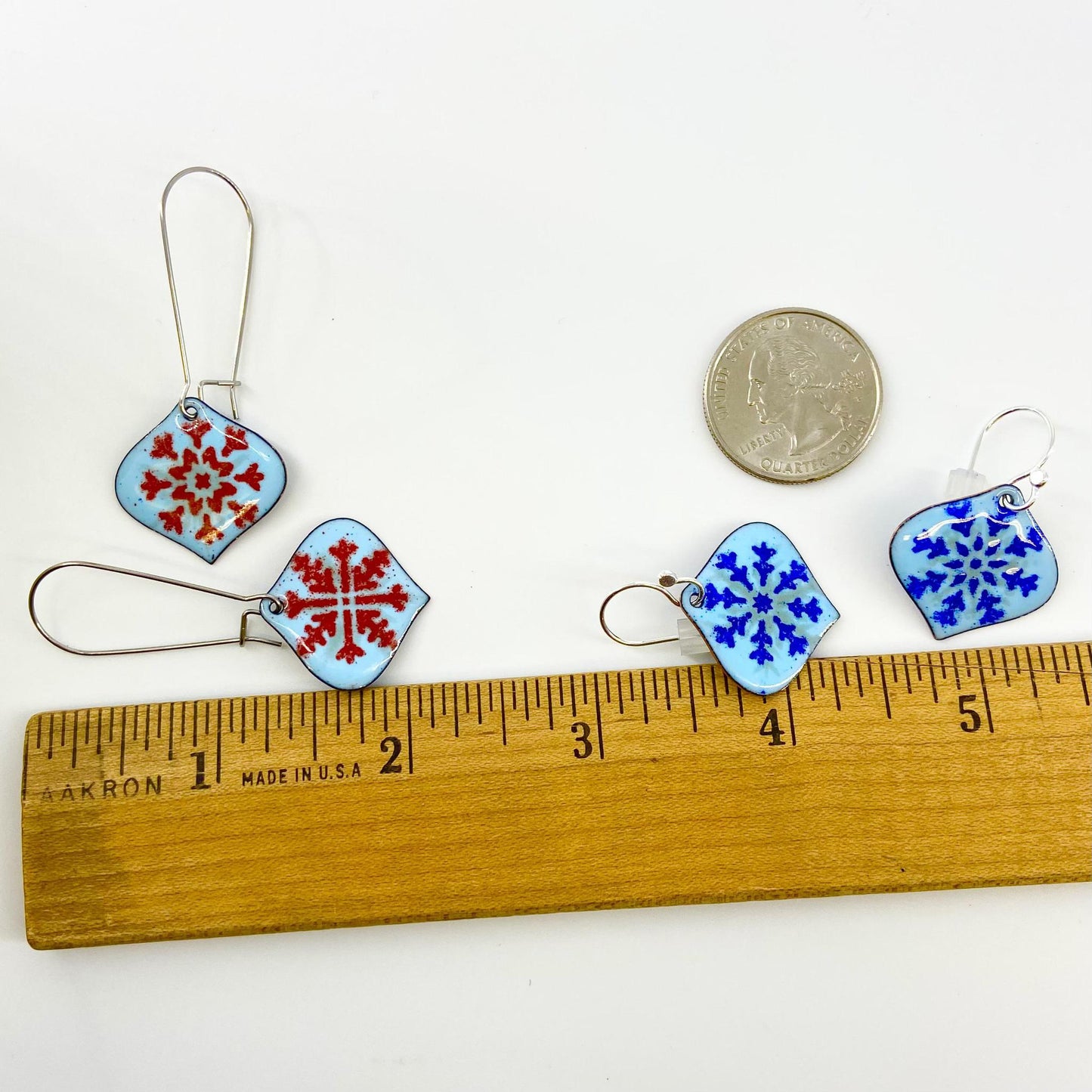 Earrings - Snowflake Ornaments - Enamel on Copper