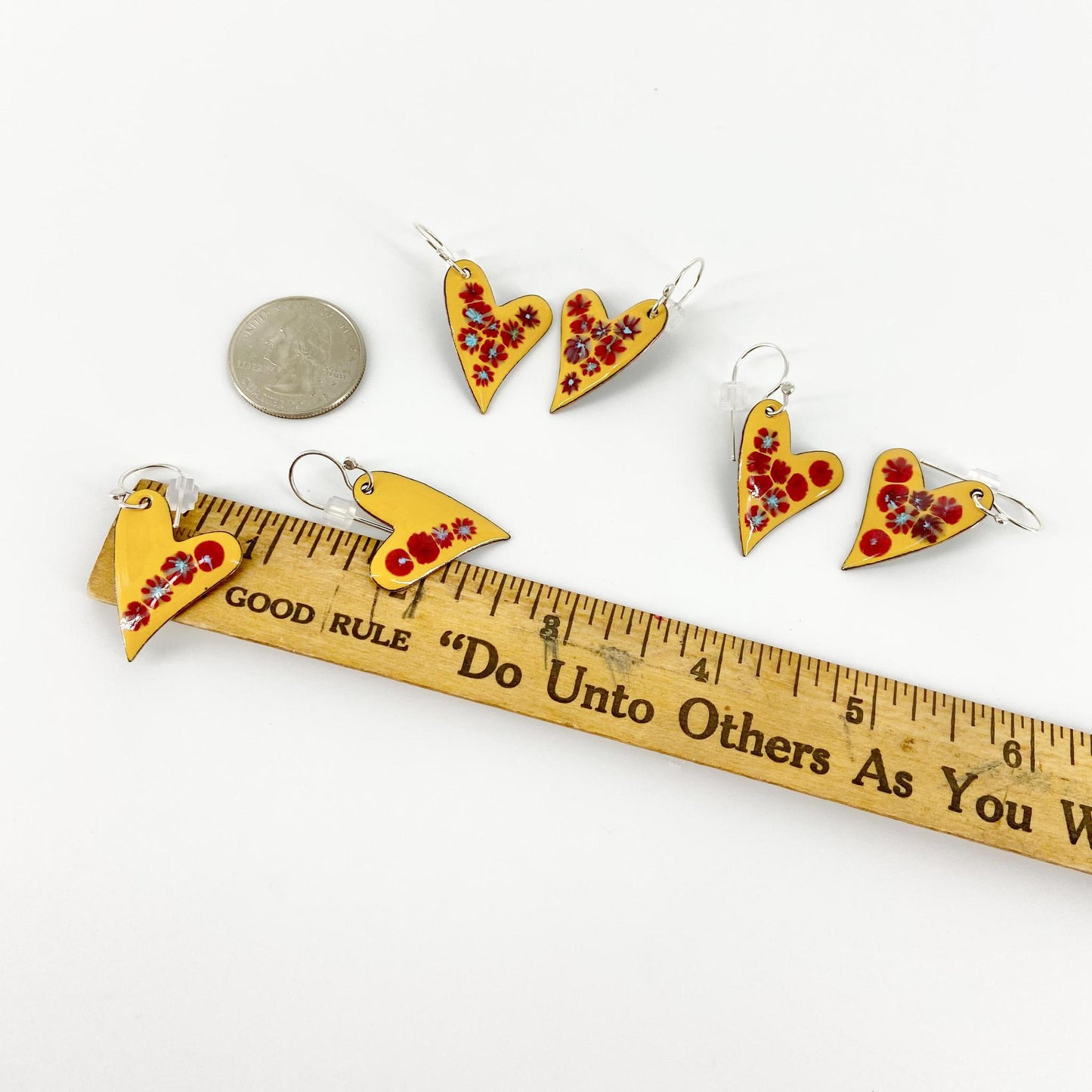 Earrings - Floral Hearts - Red & Yellow