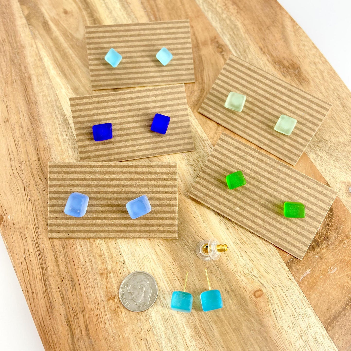 Post Earrings - Sterling & Reclaimed Glass - Periwinkle