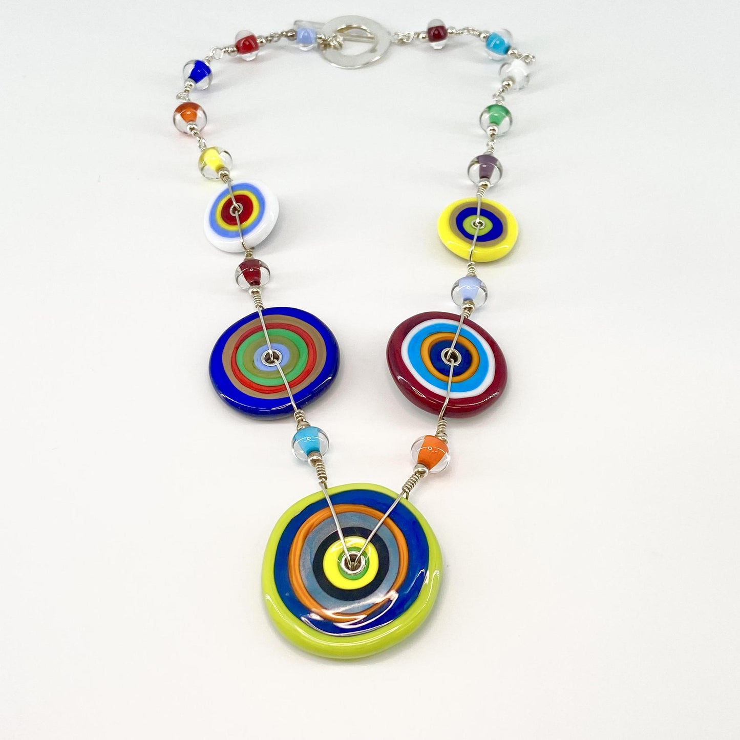 Necklace - Flat Disks and Beads - Sterling and Glass (Video)