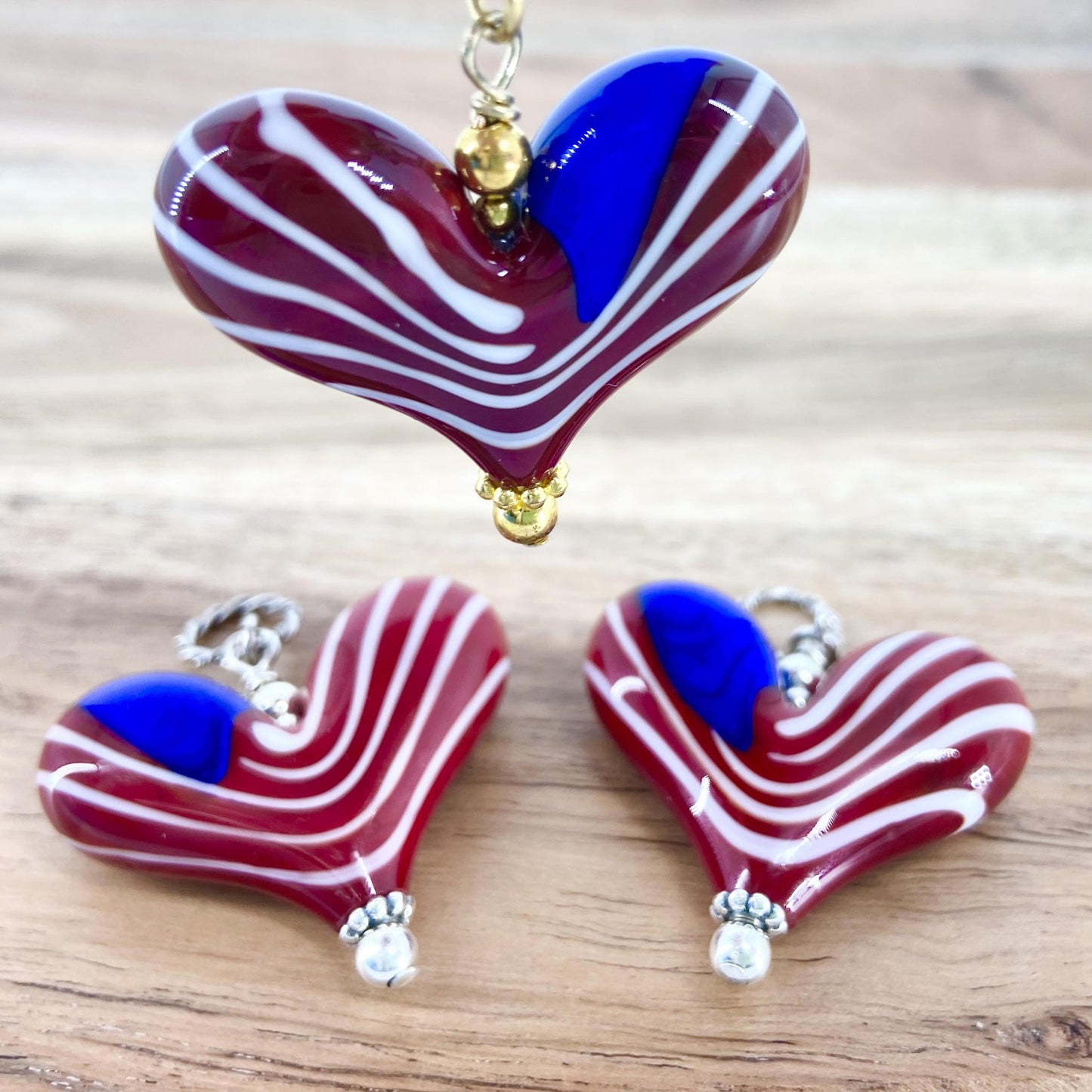 Pendant - American Flag Heart - Handmade Lampwork Glass