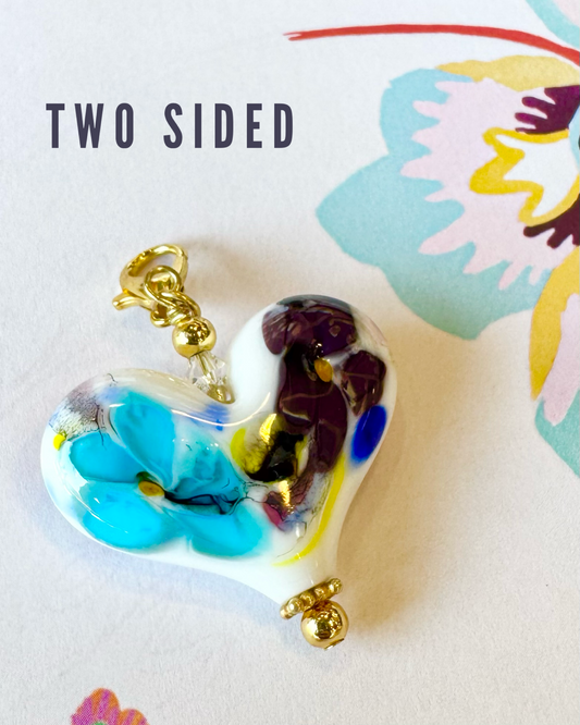 Pendant - Abstract Floral Heart - Handmade Glass