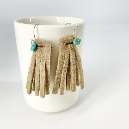 Earrings - Sterling and Turquoise with Felted Wool Tassels