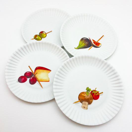 Plate - 6" "Paper Plate" Cheese/Mushroom/Olive/Fig - Melamine