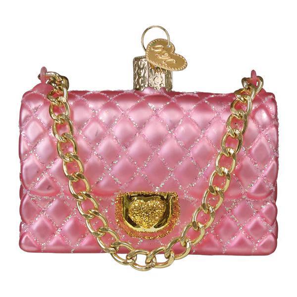Ornament - Blown Glass - Quilted Purse