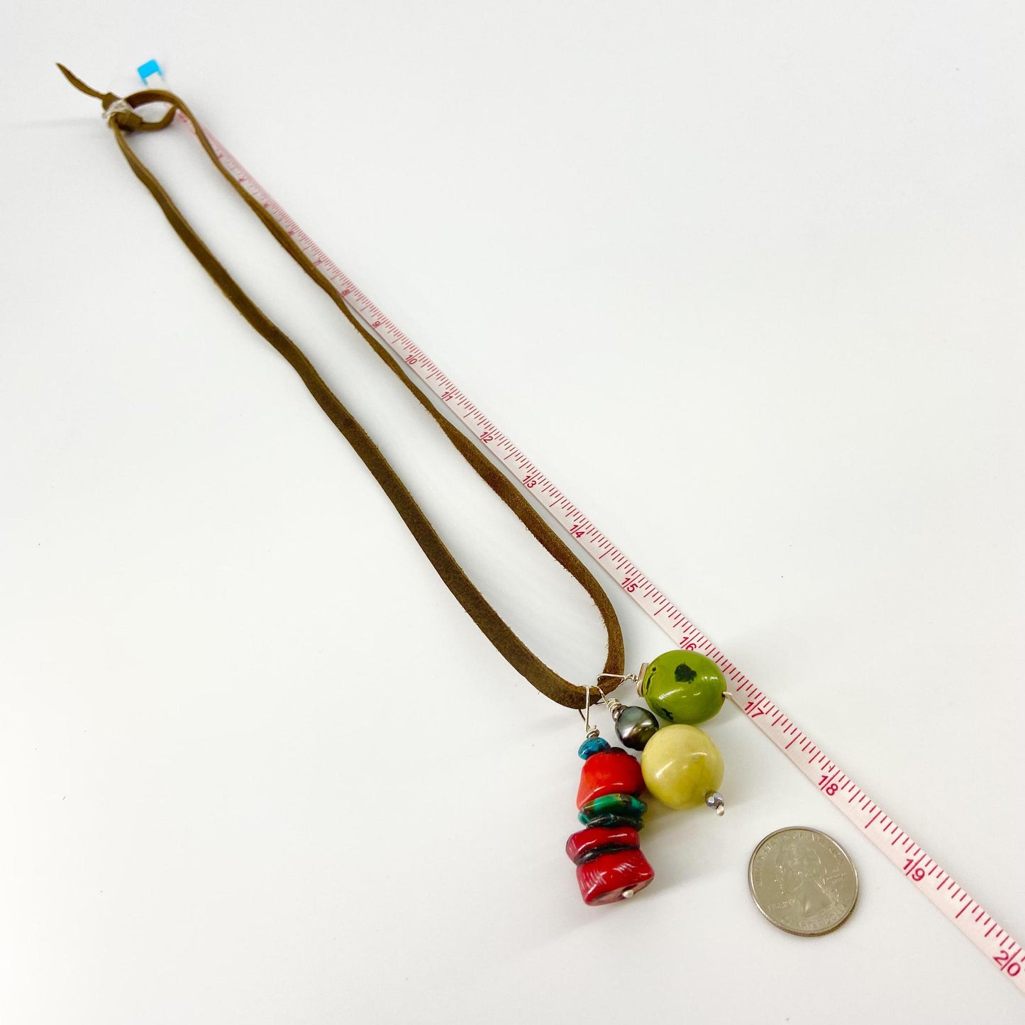 Necklace - Dyed Coral/Turquoise/Pearl/Jasper/Sterling on Leather