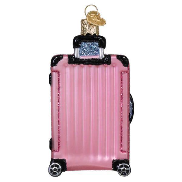 Ornament - Blown Glass - Pink Rolling Suitcase