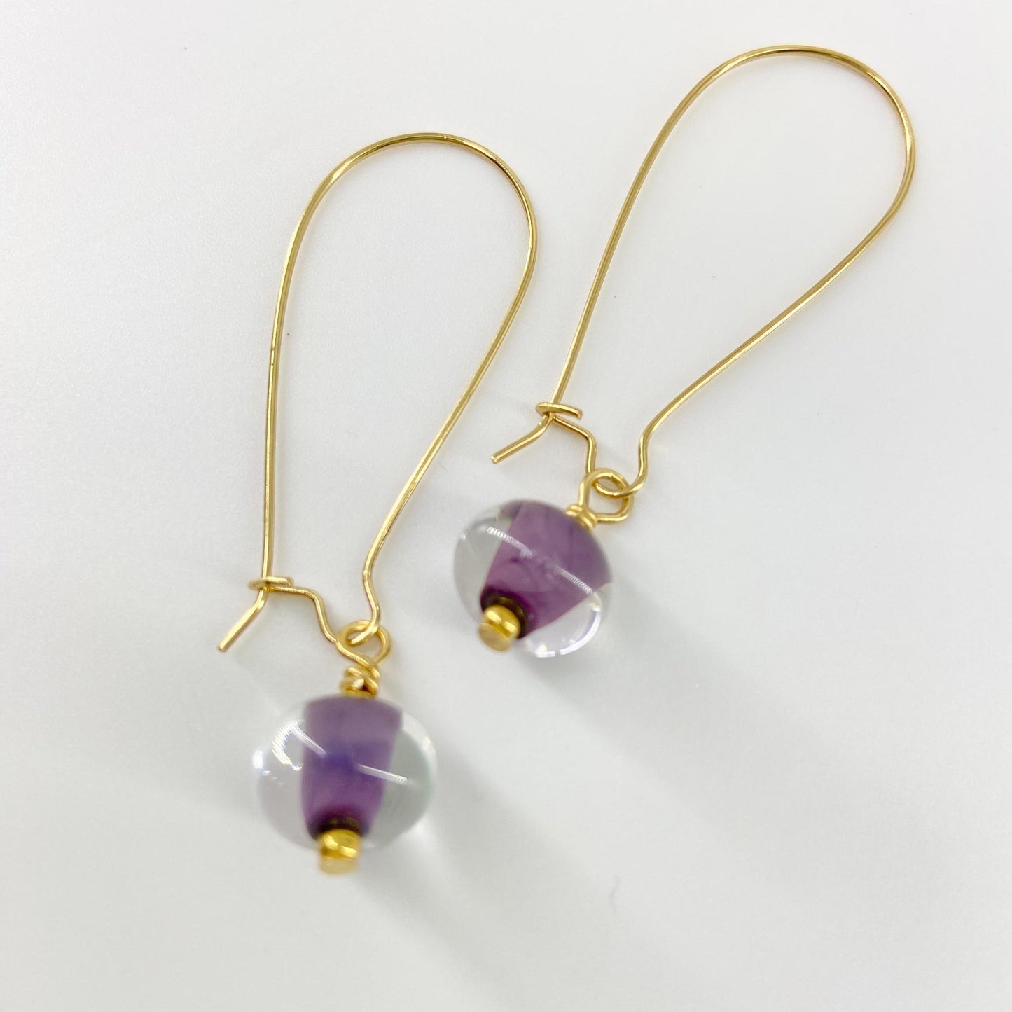 Earrings - Encased Dusty Purple - Glass & Goldfill Long Wire (Video)