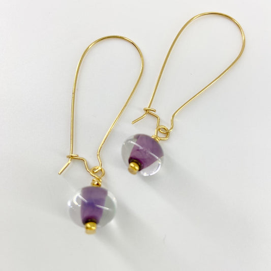 Earrings - Encased Dusty Purple - Glass & Goldfill Long Wire (Video)