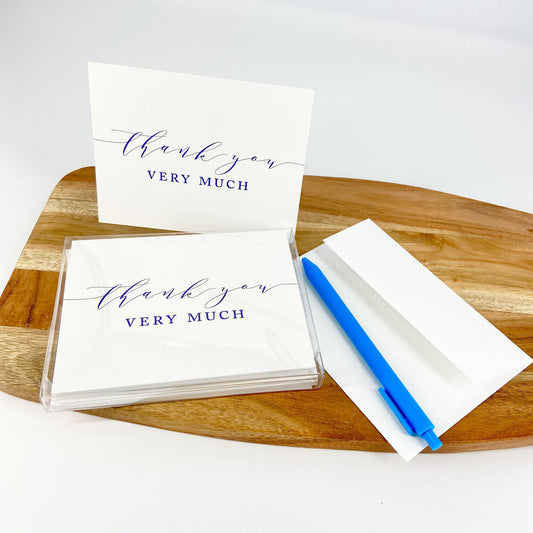 Card Set - Thank You Very Much - Pack of 10 - Blue Printed Script & Block