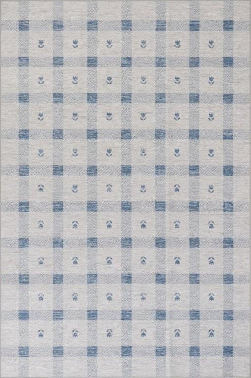 Rug - Machine Washable - Valen Modern Plaid Blue