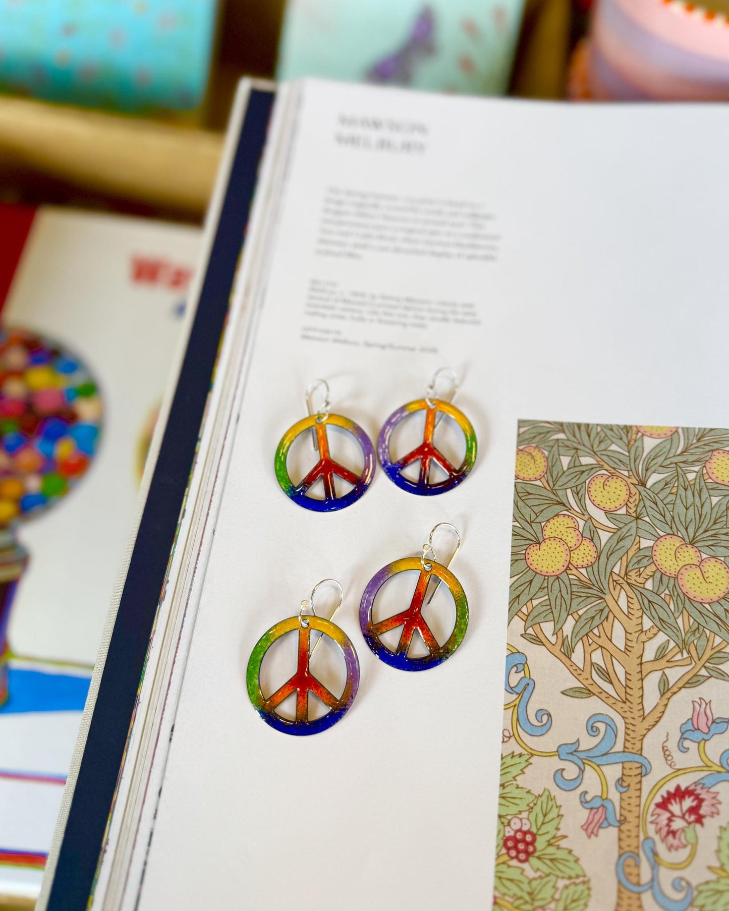 Earrings - Rainbow Peace Symbols - Enamel on Copper