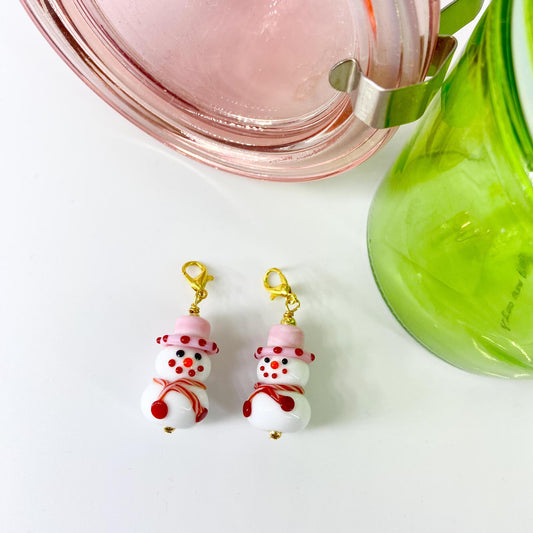 Pendant - Snowperson with Pink/Red - Handmade Glass