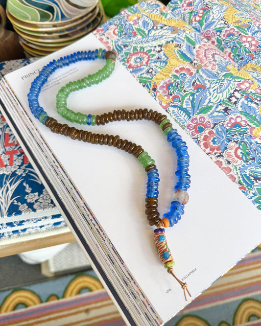 Necklace - Reclaimed Glass/African Trade Bead/Leather