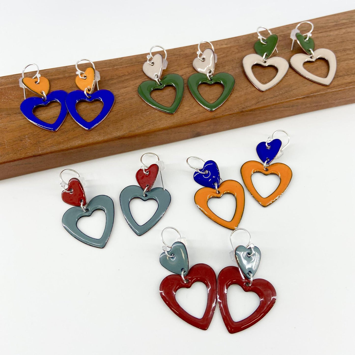 Earrings - Double Hearts - Enamel