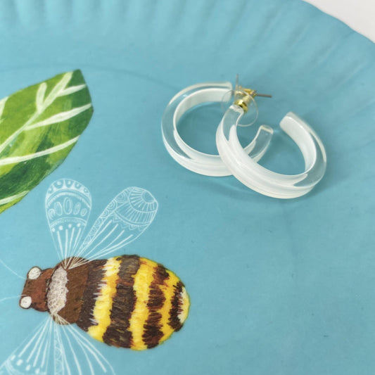 Earrings - Small Hoop - White - Resin