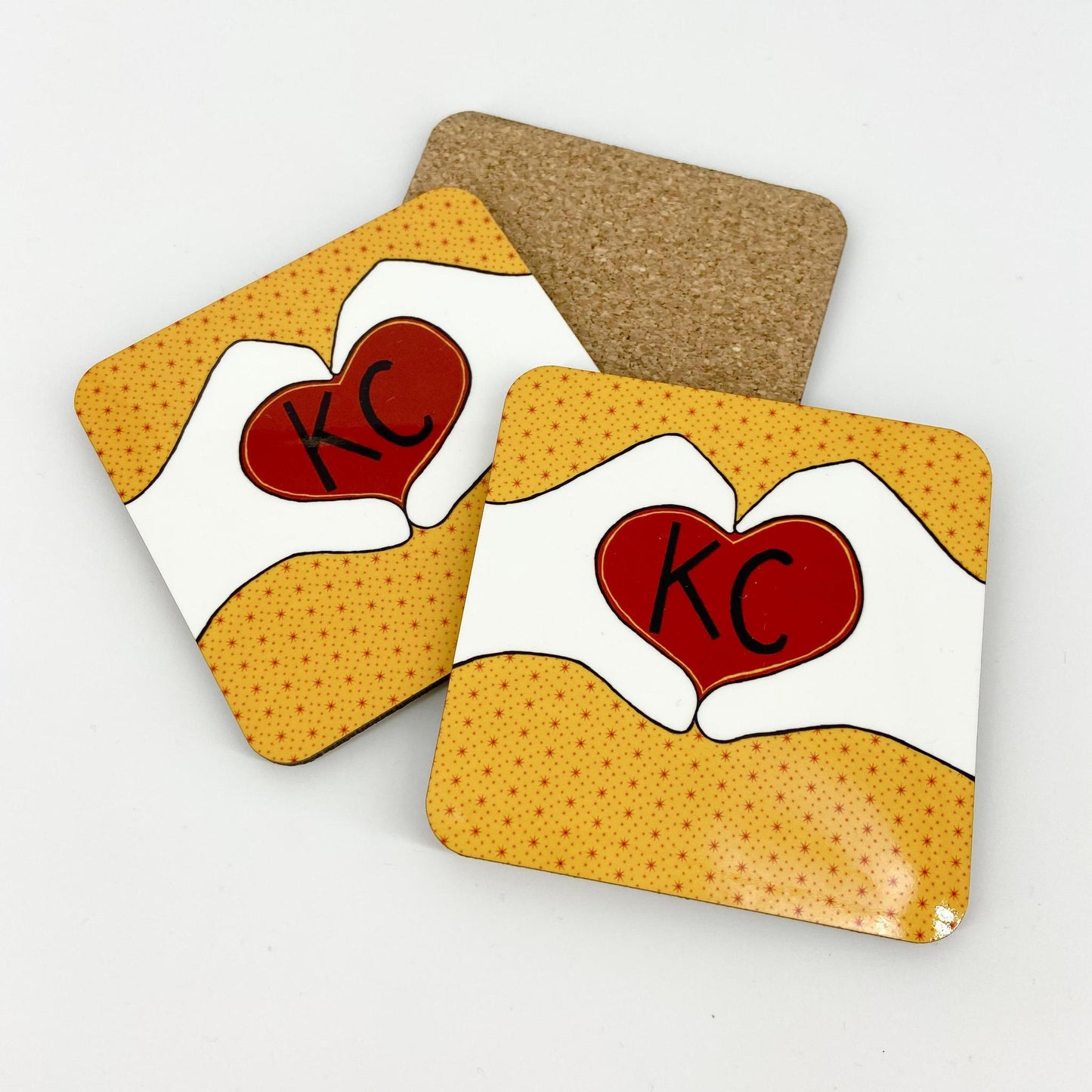 Coaster - "Heart Hands KC" - Cork Backed