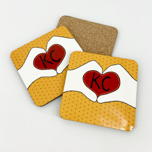 Coaster - "Heart Hands KC" - Cork Backed