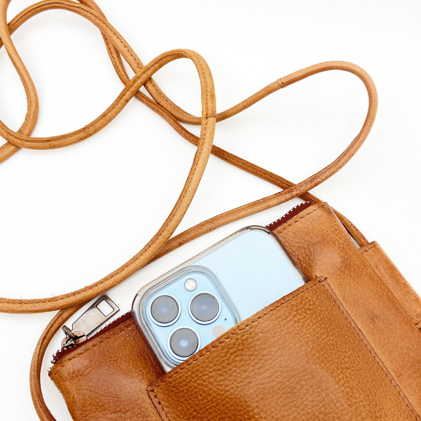 Handbag - Leather "Grab & Go" Crossbody - Sky Blue