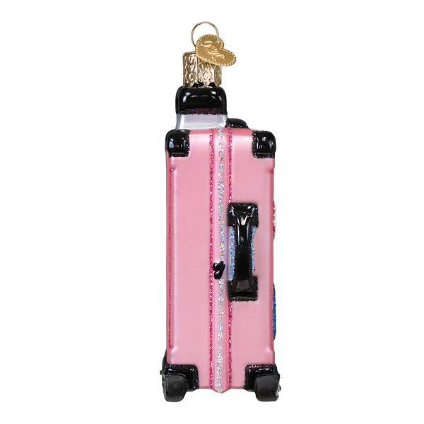 Ornament - Blown Glass - Pink Rolling Suitcase