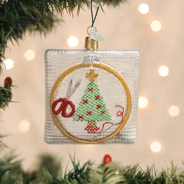 Ornament - Blown Glass - Christmas Cross Stitch