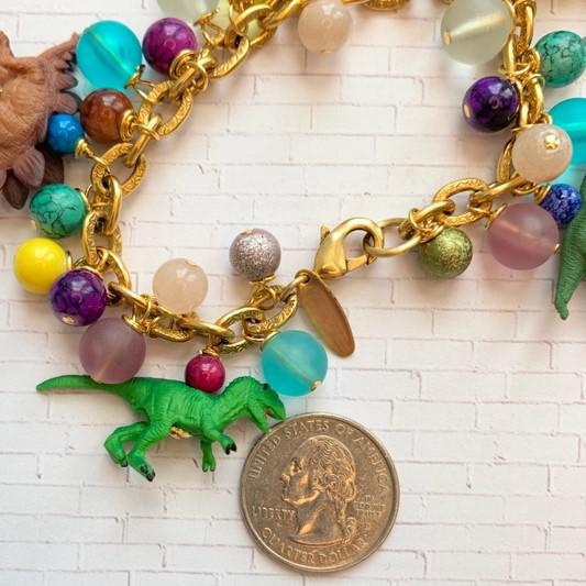 Bracelet - Tiny Dinosaurs & Vintage Beads