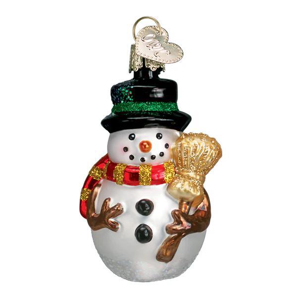Ornament - Blown Glass - Mini Snowman - Scarf and Broom