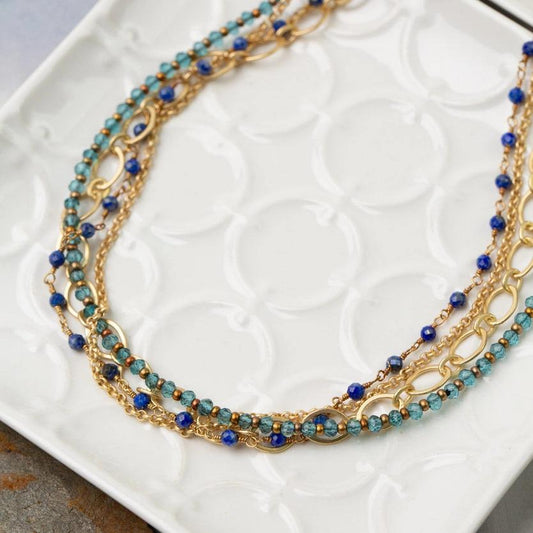 Necklace - Lapis Lazuli/Crystals/Gold on Brass Chain