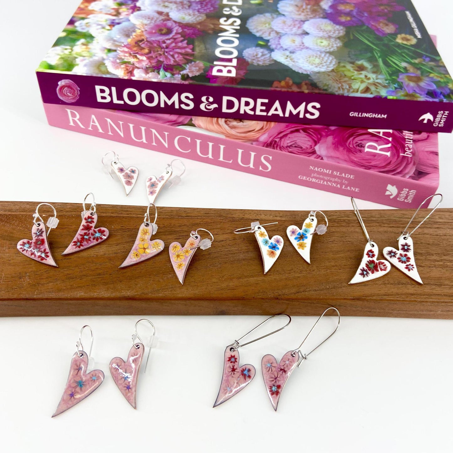 Earrings - Floral Hearts - Enamel